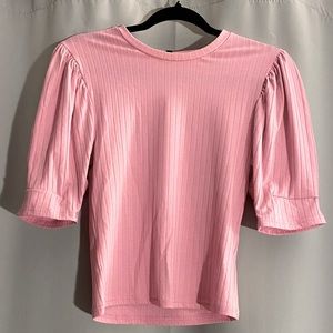 Ever After Pink Ribbed Knit Puff Sleeve Shirt
